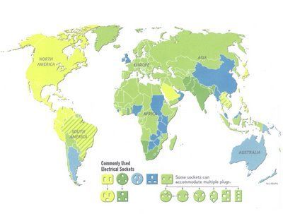 El mapa internacional de los enchufes elécticos y tomas de corriente