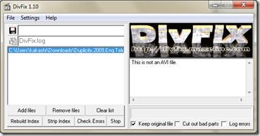 DivxFix, repara archivos Avi dañados