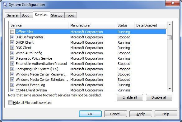 disable startup services windows