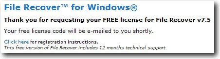 Solicitar una clave de licencia valida para PC Tools File Recover 7.5