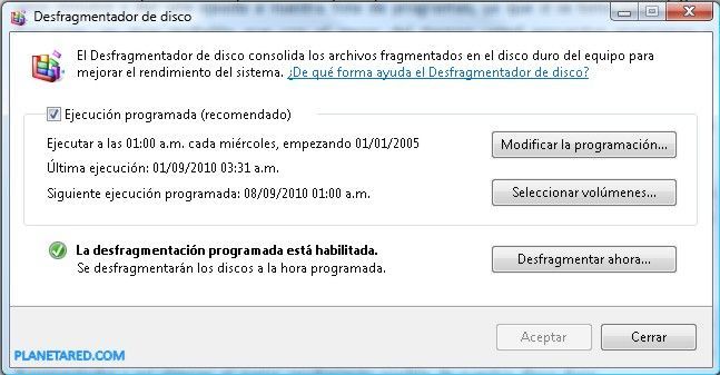 Desfragmentador de disco duro en Windows Vista