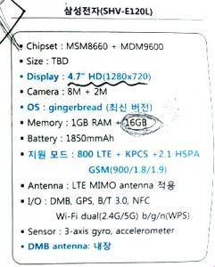 Filtradas las especificaciones del Samsung SHV-E120L, un smartphone de 4,7 pulgadas