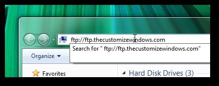 Direccion del servidor FTP en la barra de direcciones del explorador