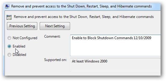 Eliminar el acceso a botones de encendido y apagado en Windows 7