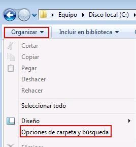 Extensiones de archivos en Windows 7