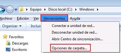 Extensiones de archivos en Windows 7