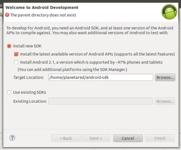 Asistente de instalación del SDK de Android en Eclipse