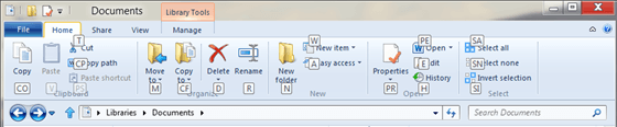 Atajos de teclado para los comandos del explorador de archivos de Windows 8