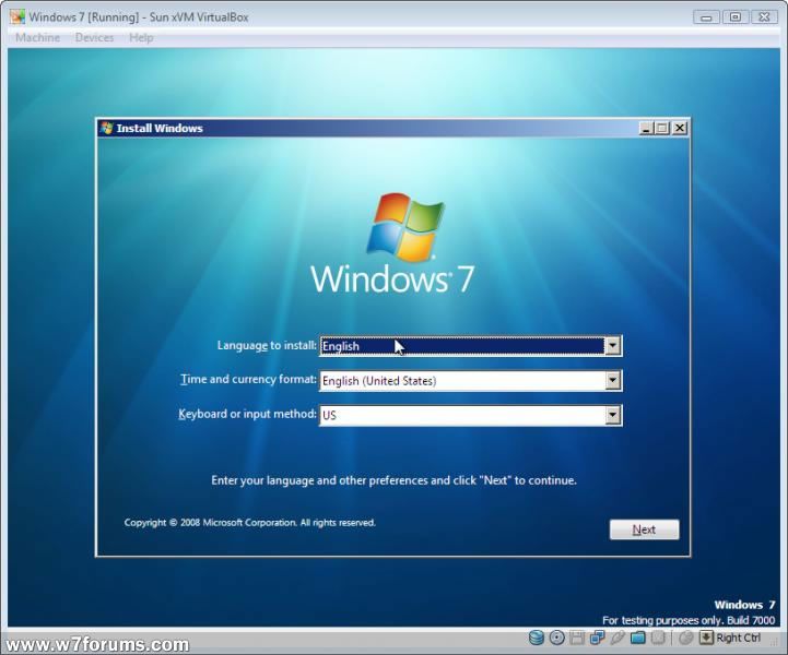 instalando windows 7 en virtualbox