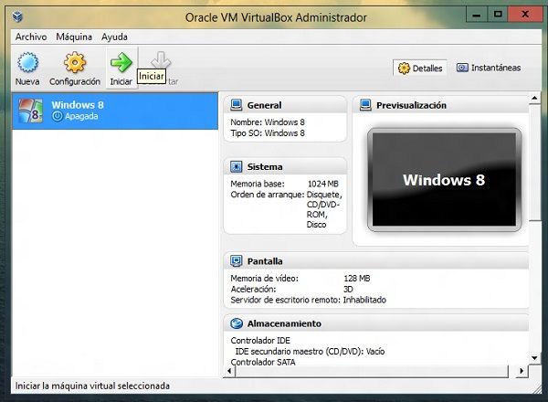 Iniciar Windows 8 en VirtualBox