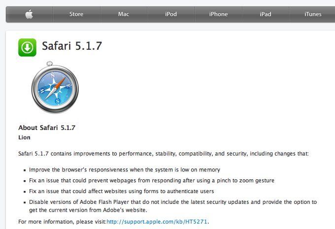 Safari 5.1.7 para Mac OS X y Windows