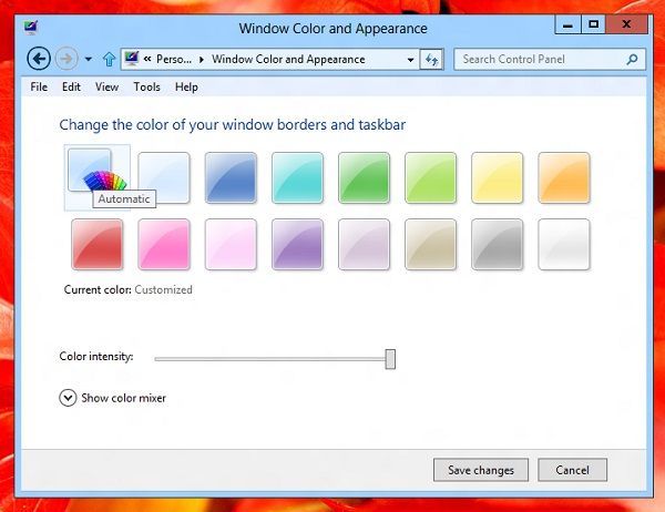 Cambiar el color de la ventana en Windows 8