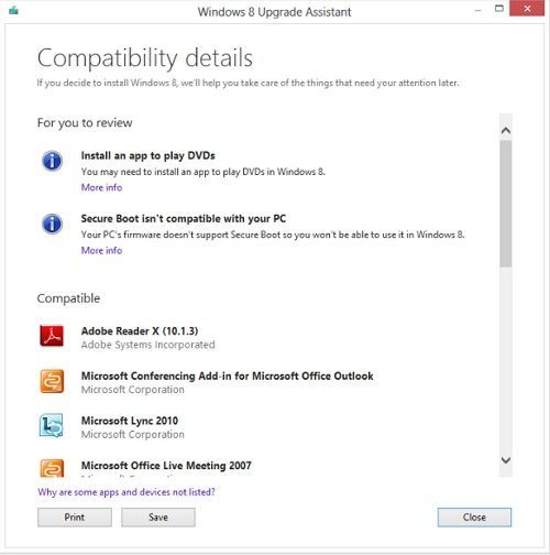 Detalles de compatibilidad Windows 8