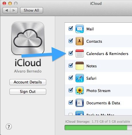 Habilitar sincronizacion de calendarios de Mac en iCloud
