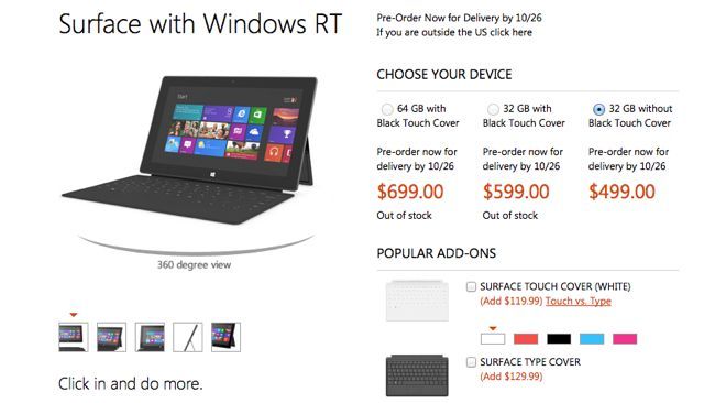 Microsoft Surface RT precios