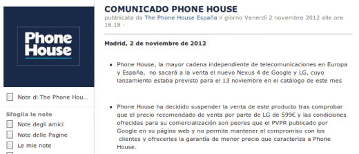 The Phone House precio Nexus 4