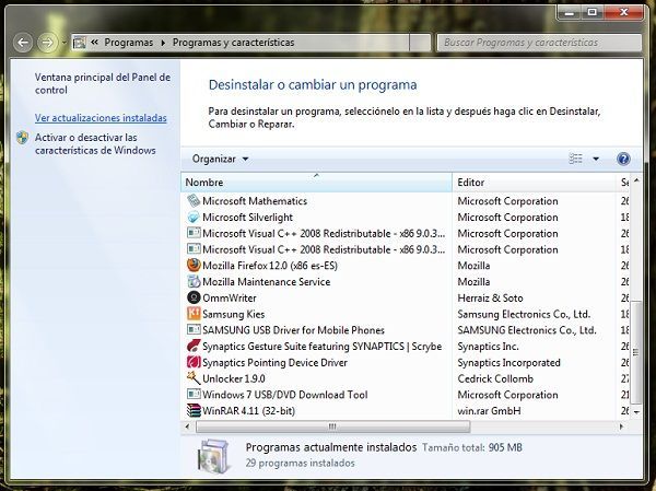 Ver las actualizaciones instaladas en Windows 7