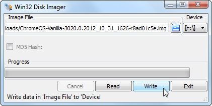 Win32 Disk Imager, escribir imagen de Chrome OS