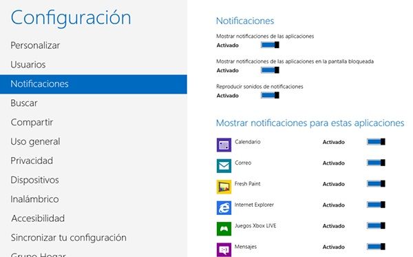 Desactivar notificaciones en Windows 8