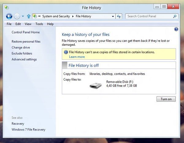 Historial de archivos Windows 8