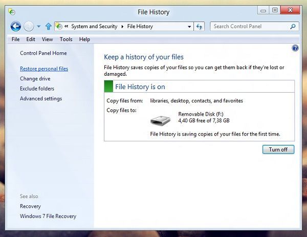 Restaurar archivos en windows 8