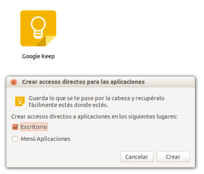 Acceso directo a Google Keep en Ubuntu