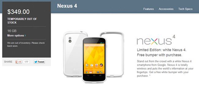 Nexus 4 agotado temporalmente en Google Play