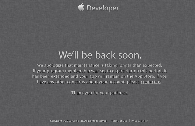 Mensaje de entrada al sitio de desarrolladres de Apple