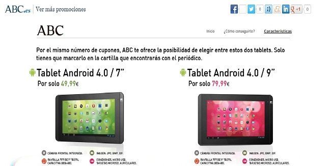 Promoción de tablets de 7 y 9 pulgadas con el diario ABC