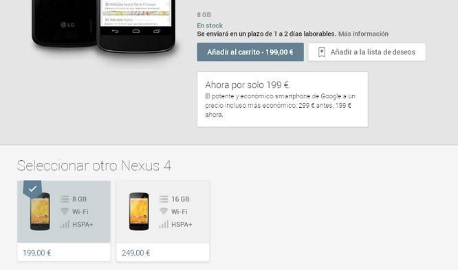 Google Play rebaja el precio del Nexus 4 a 199 euros 