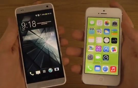 HTC One Mini vs iPhone 5 en iOS 7.0.3, rapidez