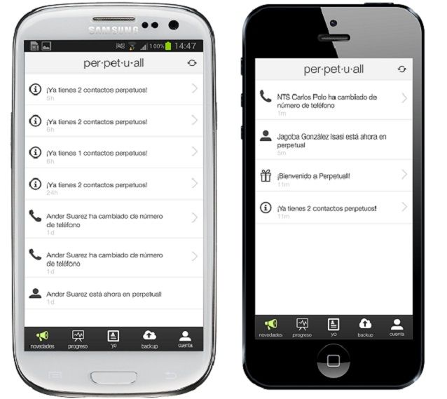 Perpetuall, no pierdas nunca el contacto con tus amigos. En un Galaxy S3 y en un iPhone 5S