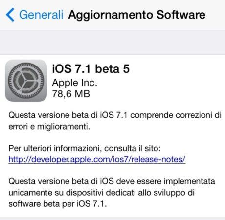 Apple lanza iOS 7.1 beta 5 para desarrolladores