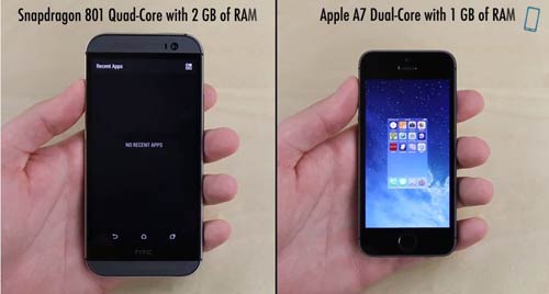 HTC One M8 vs iPhone 5S, primer test de velocidad