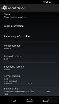 Nexus 5 con Android 4.4.3