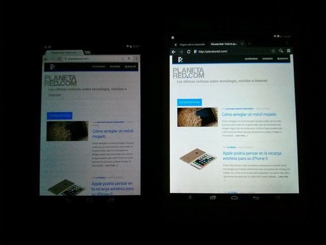 Nexus 7 vs Wolder MiTabFeel con brillo mínimo