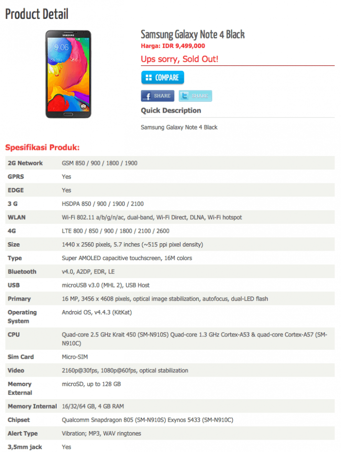 Samsung Galaxy Note 4 - Especificaciones