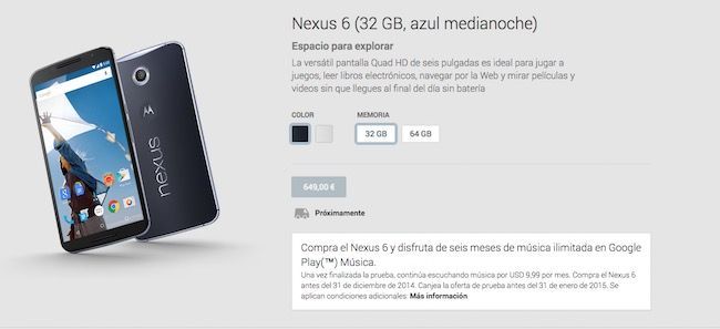 Nexus 6 disponibilidad