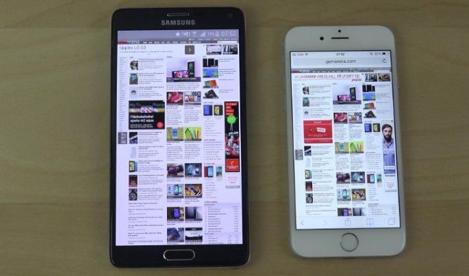 Samsung Galaxy Note 4 con lollipop vs iPhone 6 con iOs 8.3, prueba de velocidad