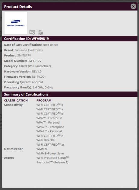 Certificados Galaxy Tab S 2