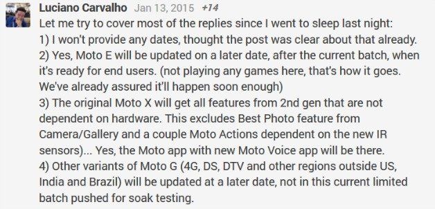 Comentarios del desarrollador sobre la actualización del Moto X original