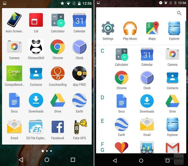 Lollipop vs Android M.Cajón de aplicaciones