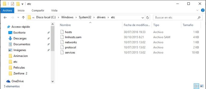 Editar archivo Hosts en Windows 10 - Acceder al fichero host