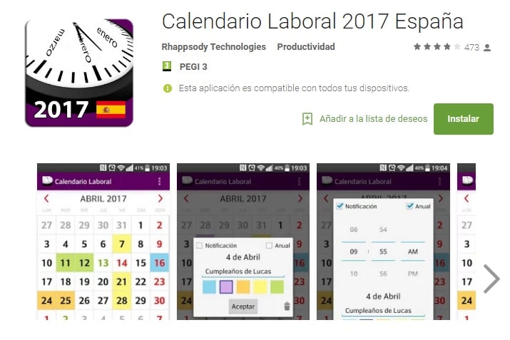 Calendario 2017 en Android (APK)