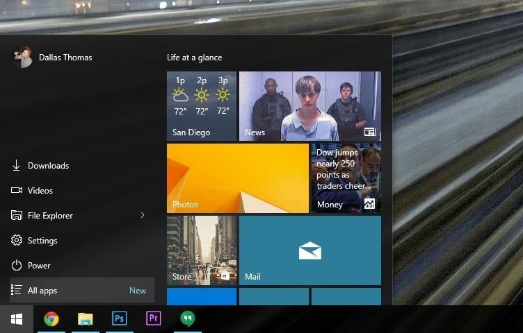 nuevo menú Inicio en Windows 10