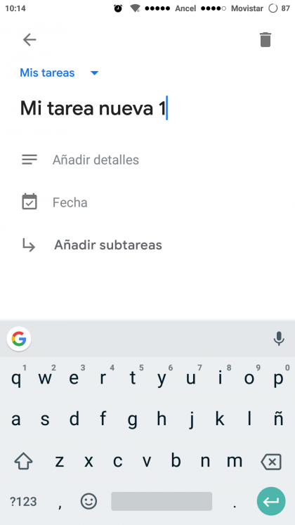 Google Tasks - detalles de tarea