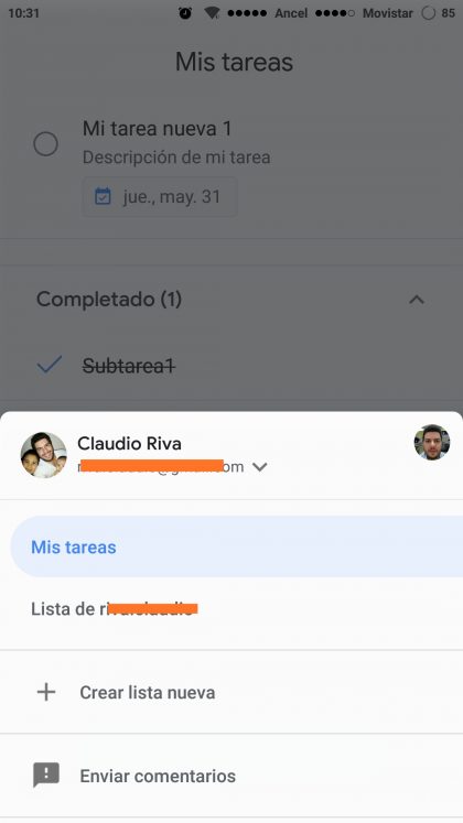 Google Tasks - nuevas listas