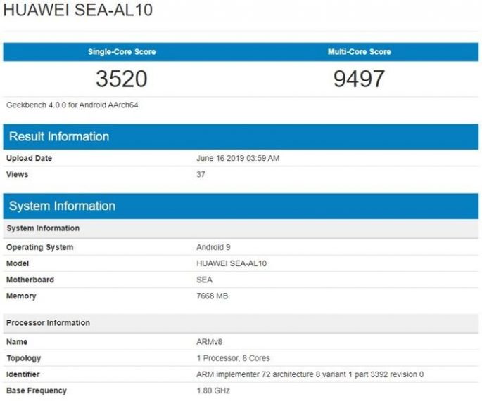 Huawei Nova 5 Pro Geekbench
