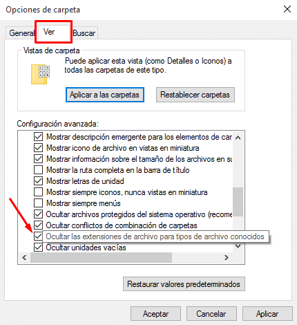 ¿Cómo ver la extensión de un archivo en Windows?