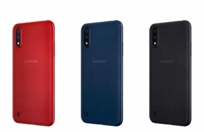 Samsung Galaxy A01 y sus tres colores de presentación